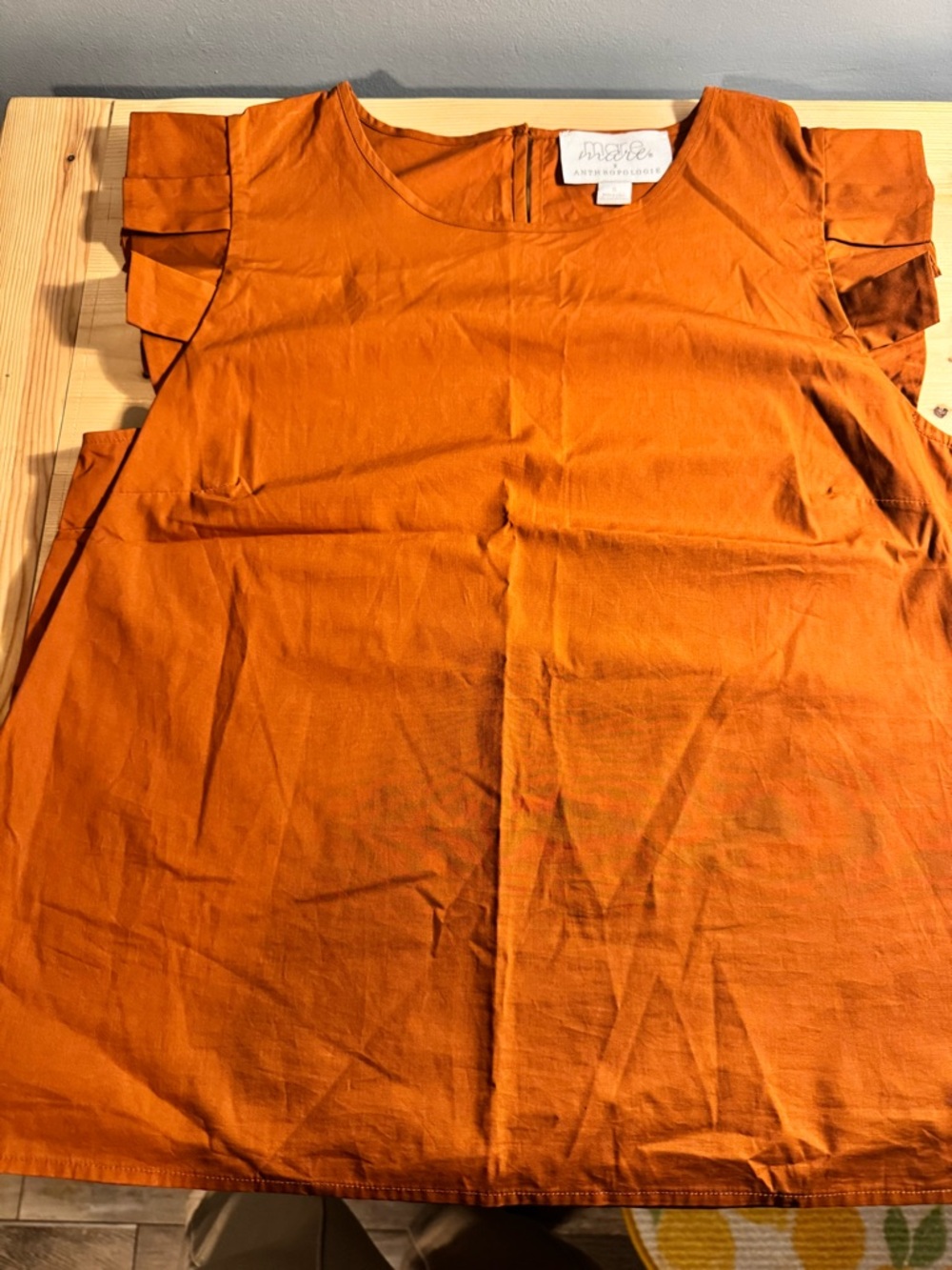 Anthropologie Orange Ruffle Sleeve Cotton Top